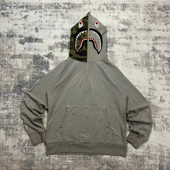 Authentic Bape 2000’s Quarter Zip Green Camo Shark Hoodie L - Picture 1 of 12